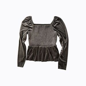 Gap Smocked Peplum Velvet Top M Puff Sleeve Brown Noir Y2K Whimsigoth 90s Grunge
